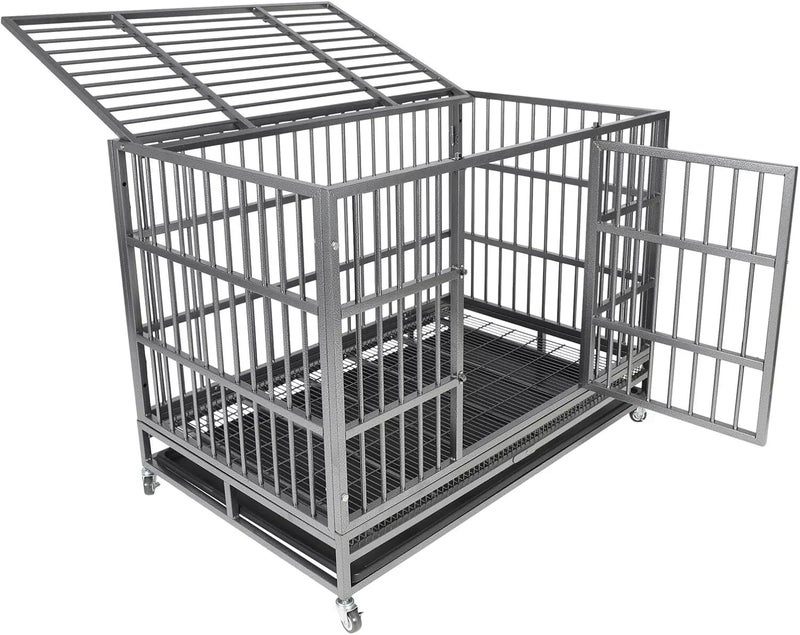 confote Indestructible Dog Crate Cage Kennel, 47 inches, High Anxiety Dog Crate with Removable Trays, Wheels and Double Door, for Medium and Large Dogs - Image 3